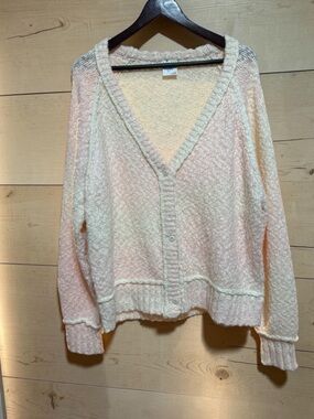 aerie Pale Pink and Cream V-Neck Button-Up Cardigan